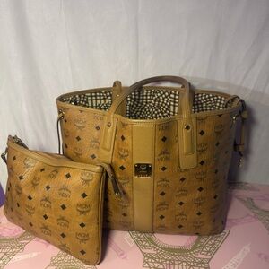 MCM Tan Tote Bag with Studded Embellishments